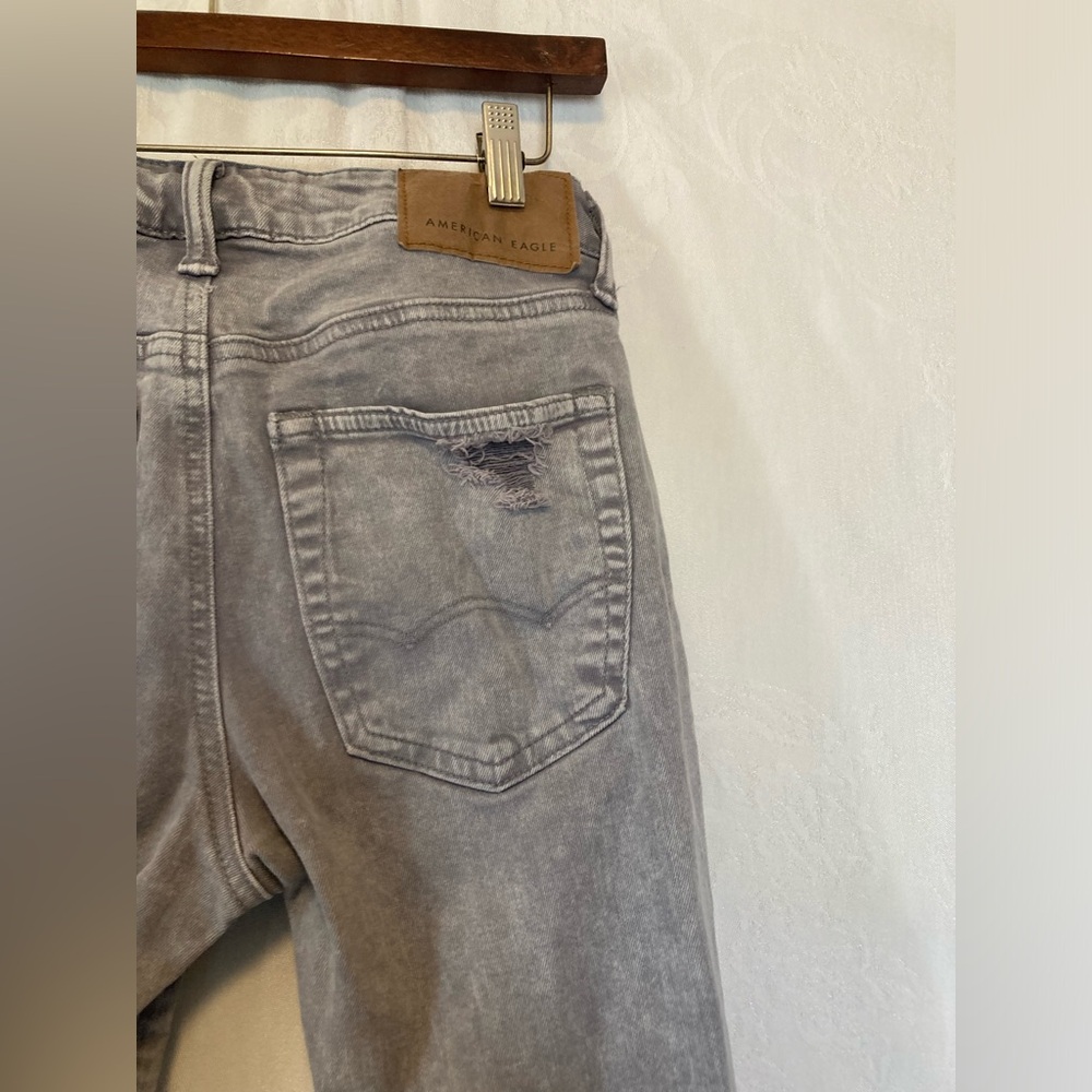 American Eagle Outfitters 28X30 Slim Airflex Gray Distressed Denim Jeans - Picture 7 of 13